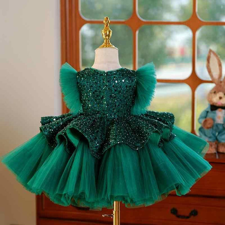 Sunnypetal Green Sequin Knee-Length Tulle Toddler Birthday Dress