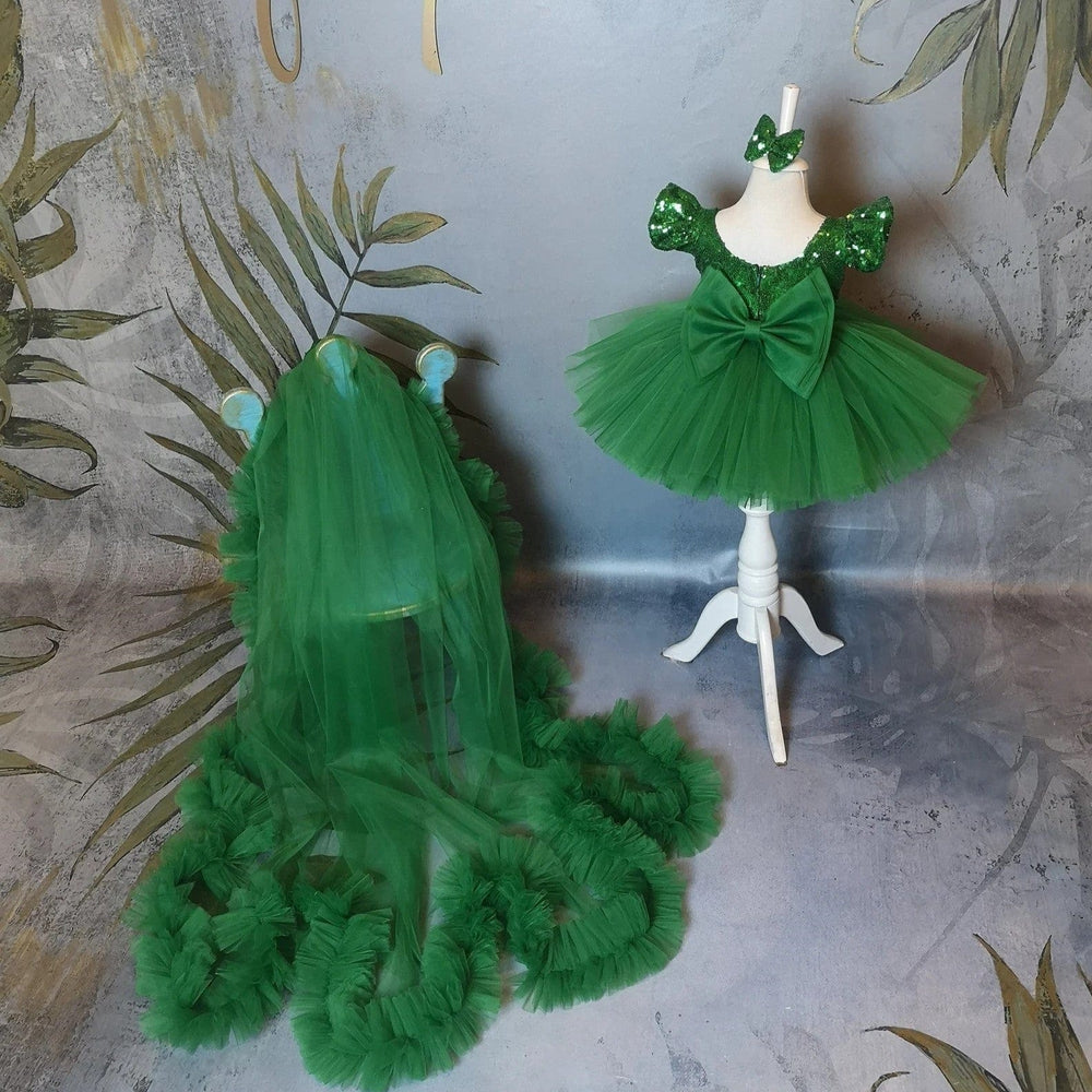 Sunnypetal Green Sequin Puff Tulle Flower Girl Dresses 1st Birthday Prom Gown