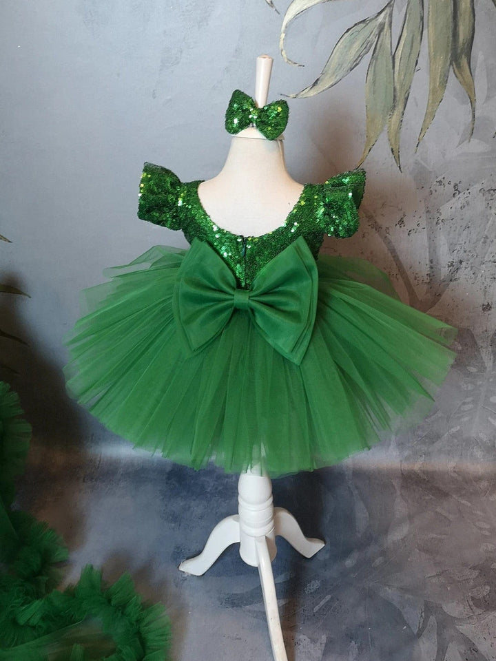 Sunnypetal Green Sequin Puff Tulle Flower Girl Dresses 1st Birthday Prom Gown