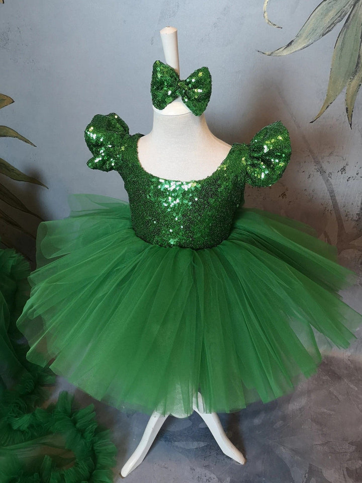 Sunnypetal Green Sequin Puff Tulle Flower Girl Dresses 1st Birthday Prom Gown
