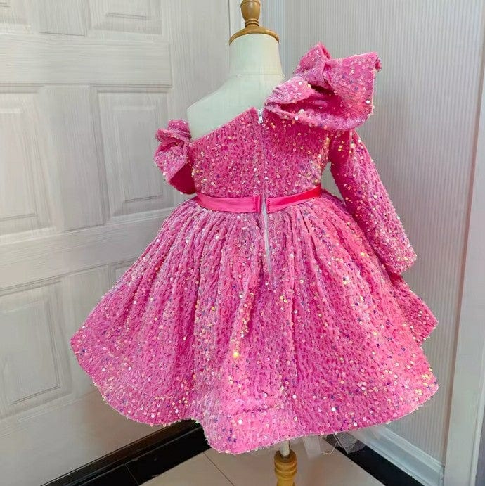 Sunnypetal Hot Pink Sequin Flower Girl Dresses Knee Length Toddler Kids Birthday Pageant Dress