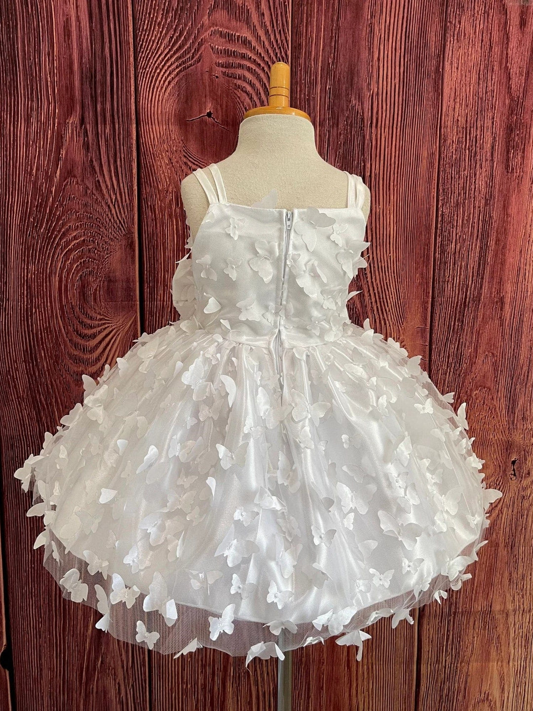 Sunnypetal Ivory Off-Shoulder 3D Butterfly Tulle Flower Girl Modern Communion Dress
