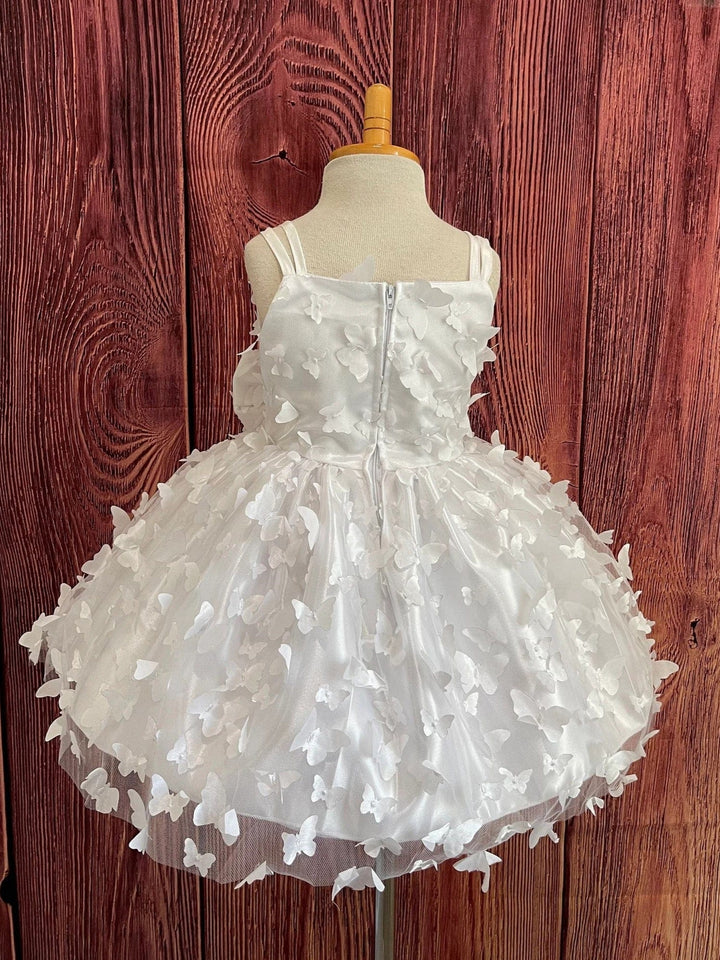 Sunnypetal Ivory Off-Shoulder 3D Butterfly Tulle Flower Girl Modern Communion Dress