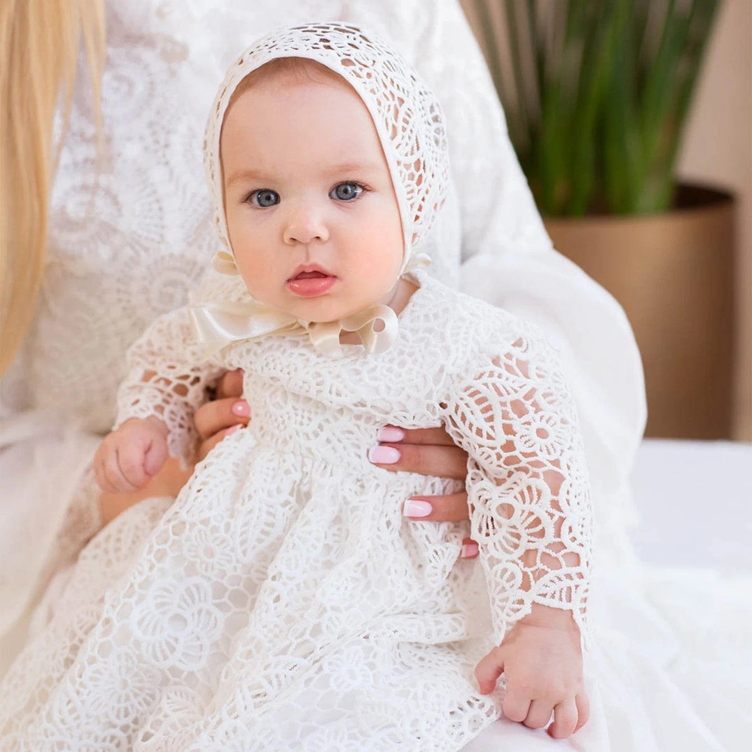 Sunnypetal Lace Long Sleeves Baptism Dress for Baby Girl