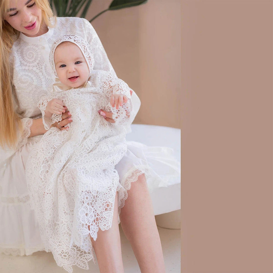 Sunnypetal Lace Long Sleeves Baptism Dress for Baby Girl