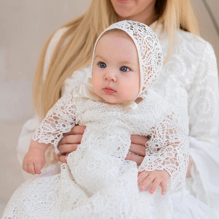 Sunnypetal Lace Long Sleeves Baptism Dress for Baby Girl