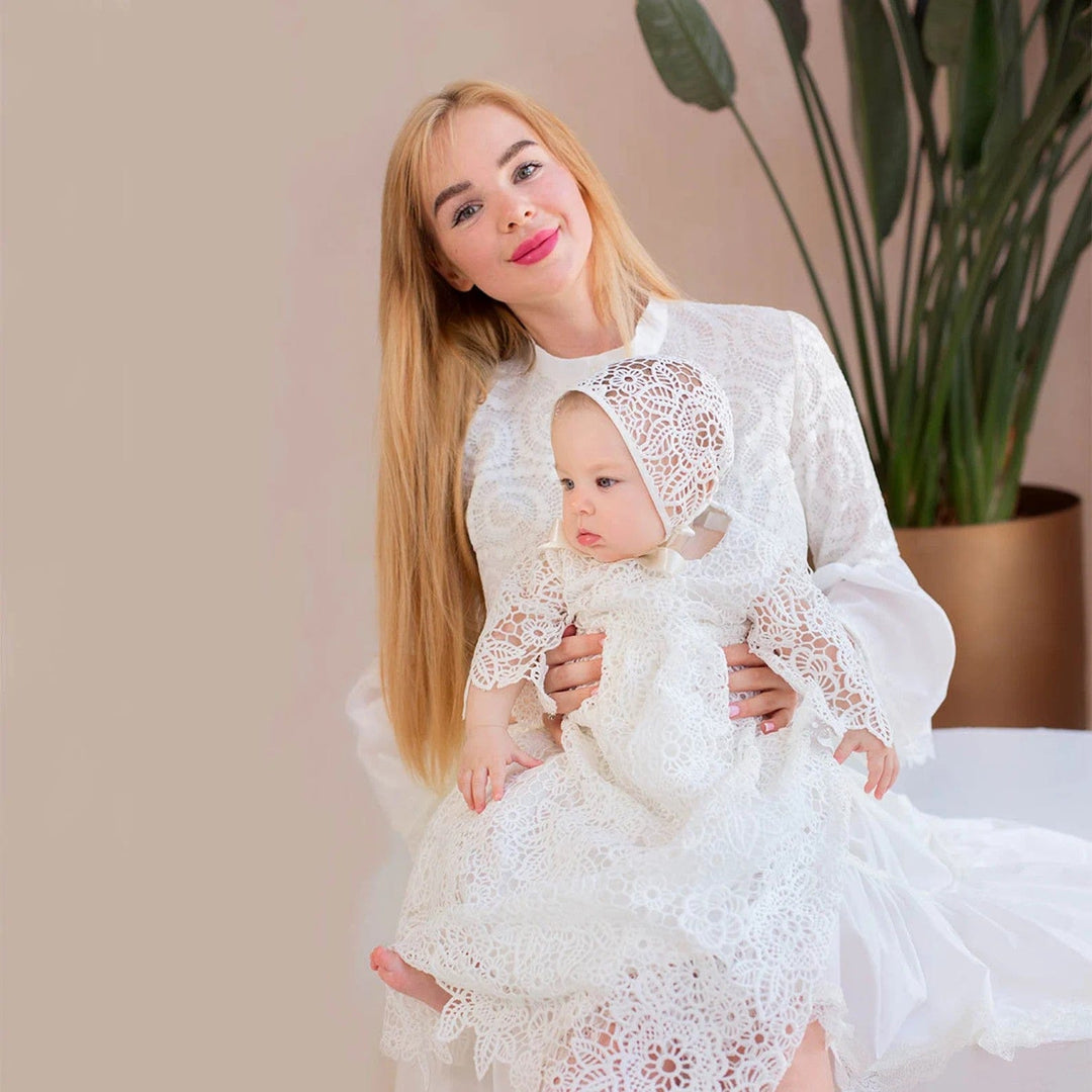 Sunnypetal Lace Long Sleeves Baptism Dress for Baby Girl