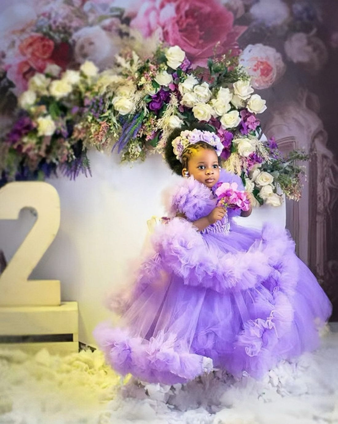 Sunnypetal Lavender Ruffles Tulle Flower Girl Dresses Baby Kids Pageant Gowns