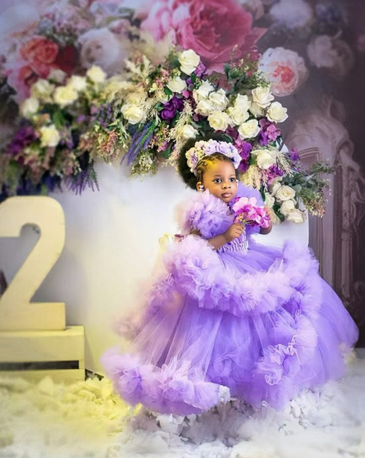 Sunnypetal Lavender Ruffles Tulle Flower Girl Dresses Baby Kids Pageant Gowns