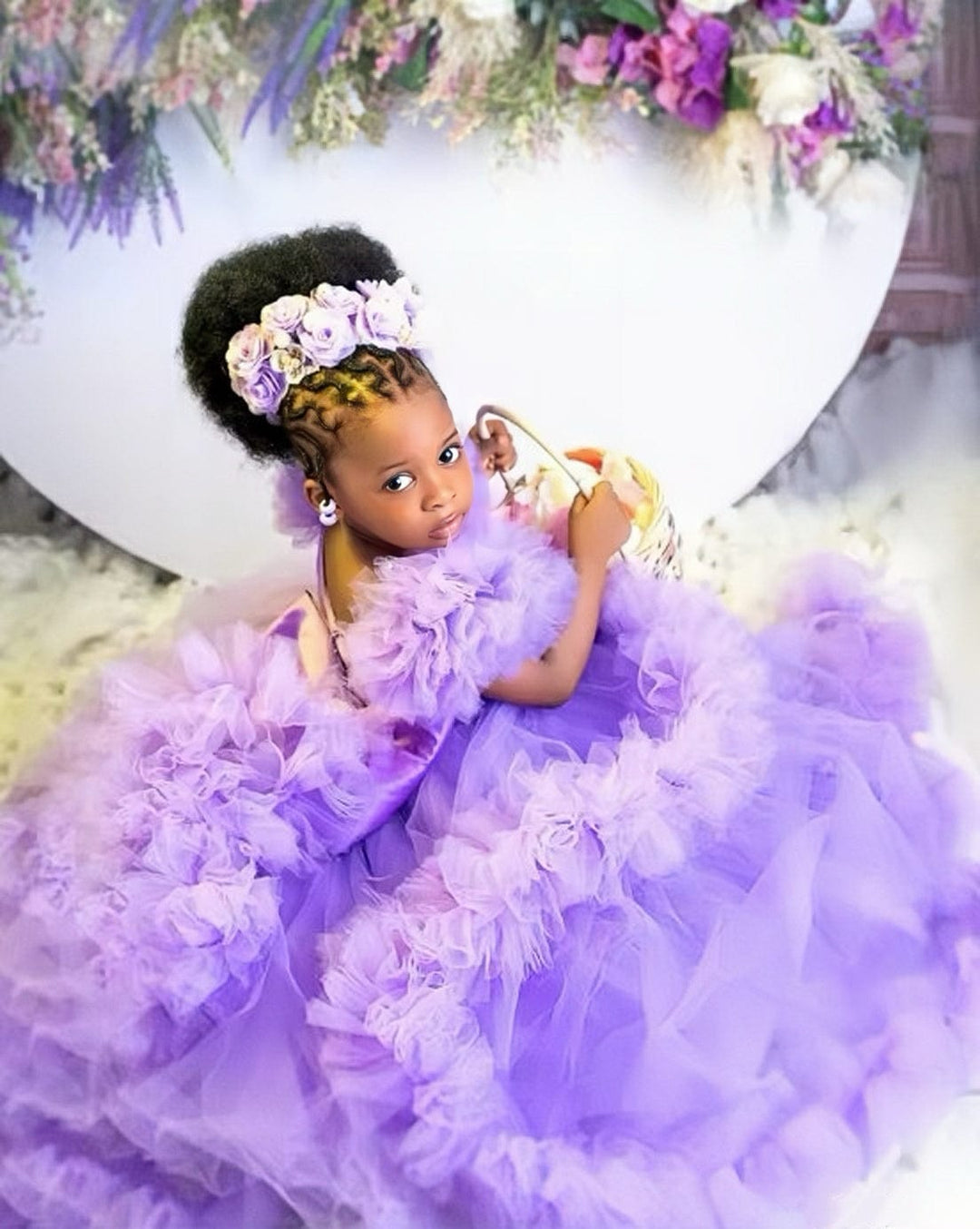 Sunnypetal Lavender Ruffles Tulle Flower Girl Dresses Baby Kids Pageant Gowns