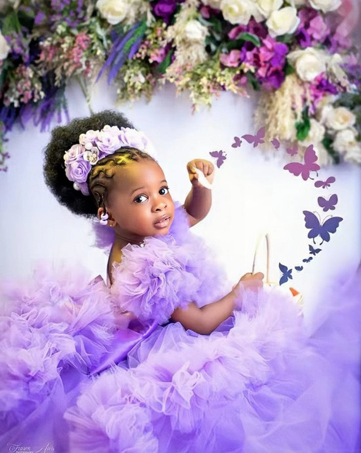 Sunnypetal Lavender Ruffles Tulle Flower Girl Dresses Baby Kids Pageant Gowns