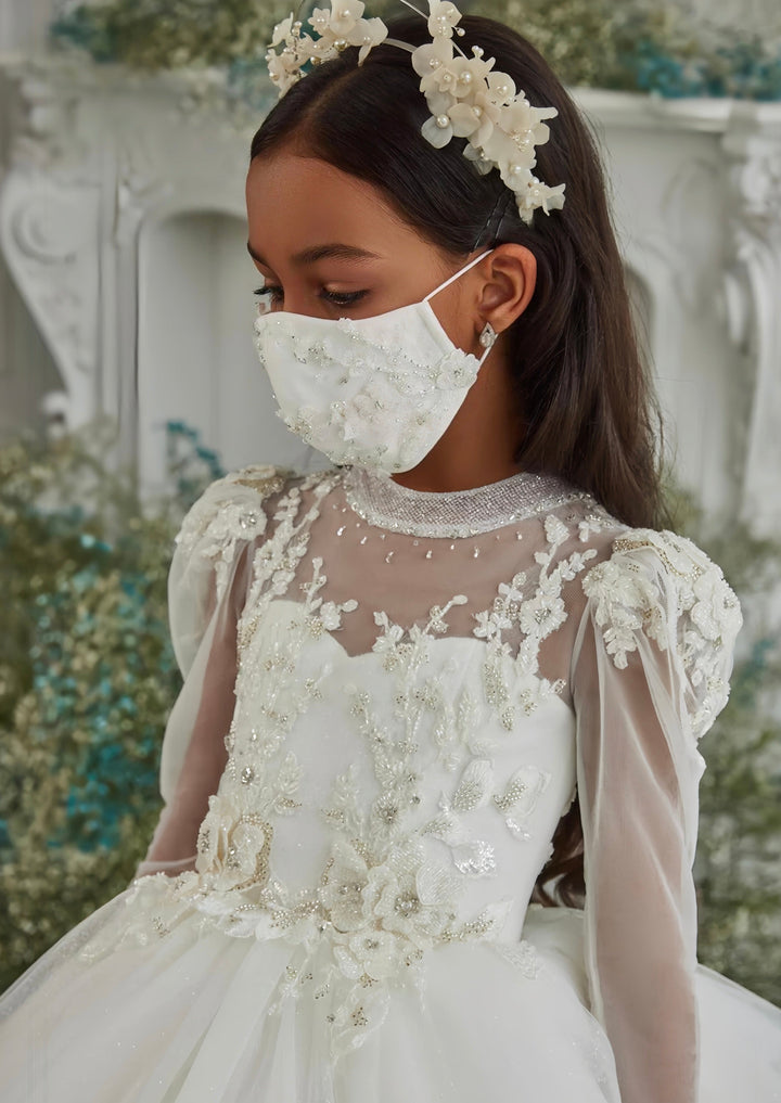 Sunnypetal Layered Fluffy Tulle Lace Flower Girl Dress Communion Celebration Party Gown