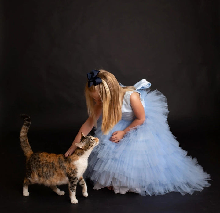 Sunnypetal Light Blue Satin/Tulle Wedding Flower Girl Dress