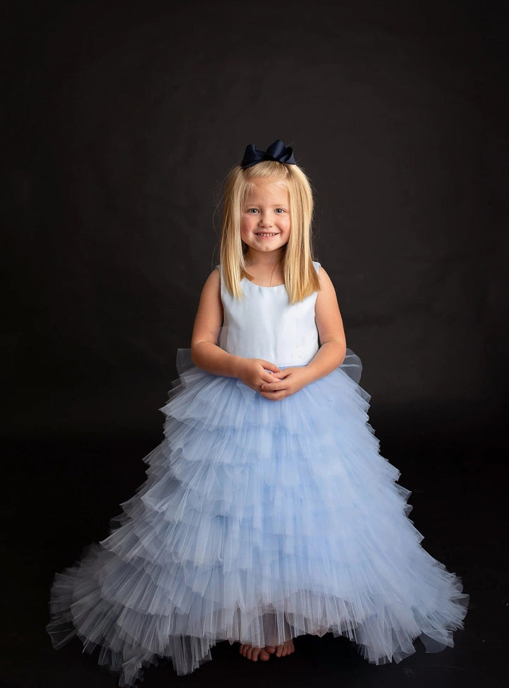 Sunnypetal Light Blue Satin/Tulle Wedding Flower Girl Dress