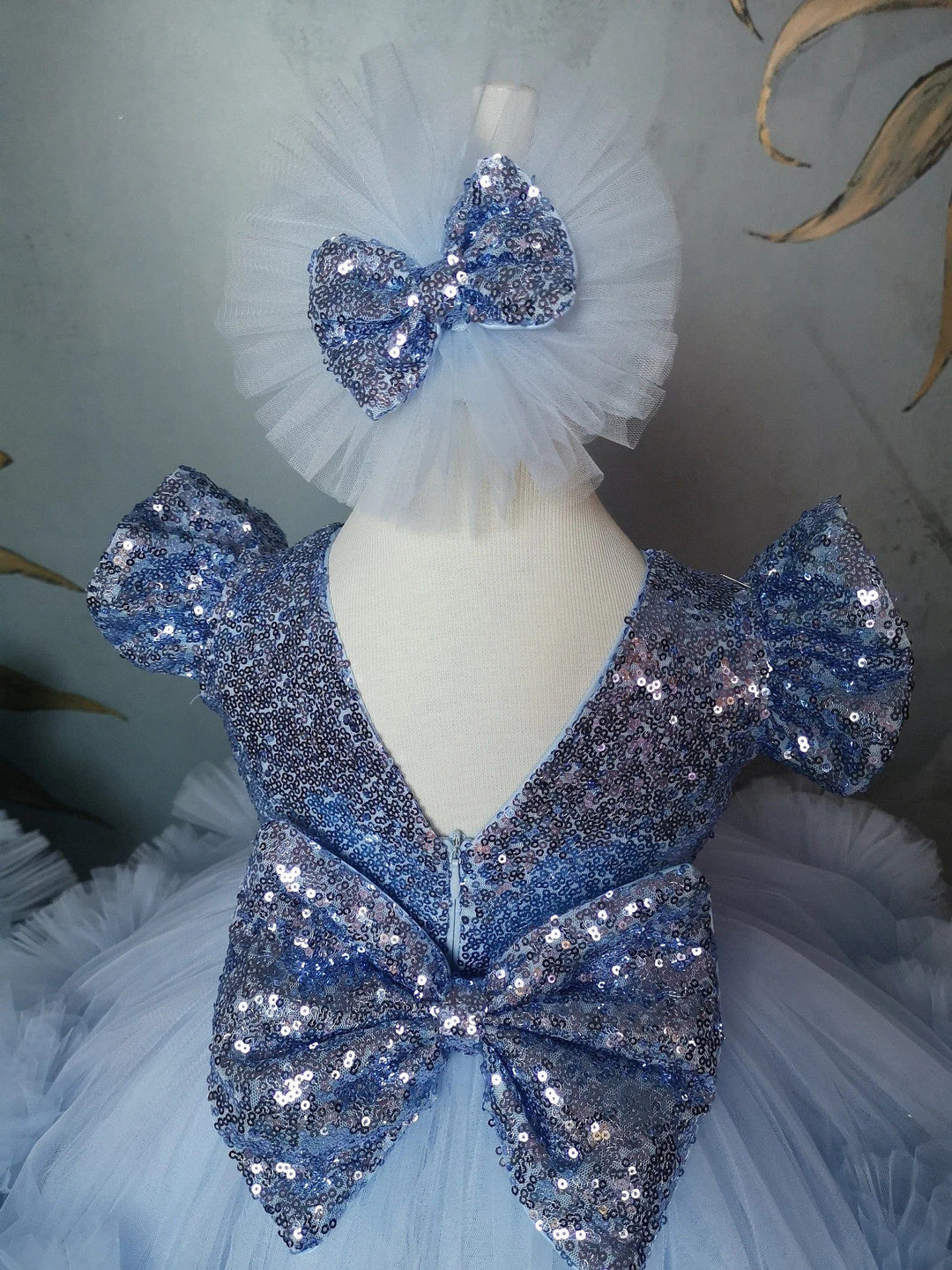 Sunnypetal Light Blue Toddler Birthday Pageant Prom Flower Girl Dresses with Detachable Train