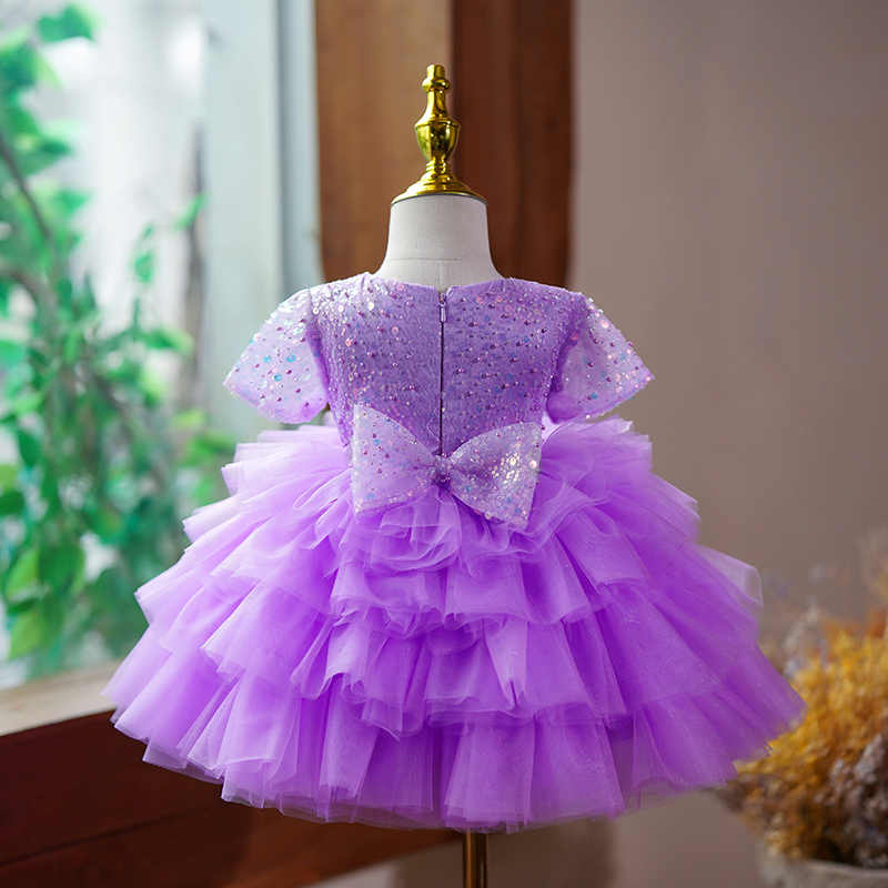 Sunnypetal Lilac Short Sleeves Knee-length Baby Girl Birthday Dress