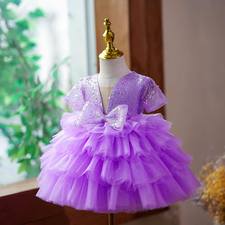 Sunnypetal Lilac Short Sleeves Knee-length Baby Girl Birthday Dress