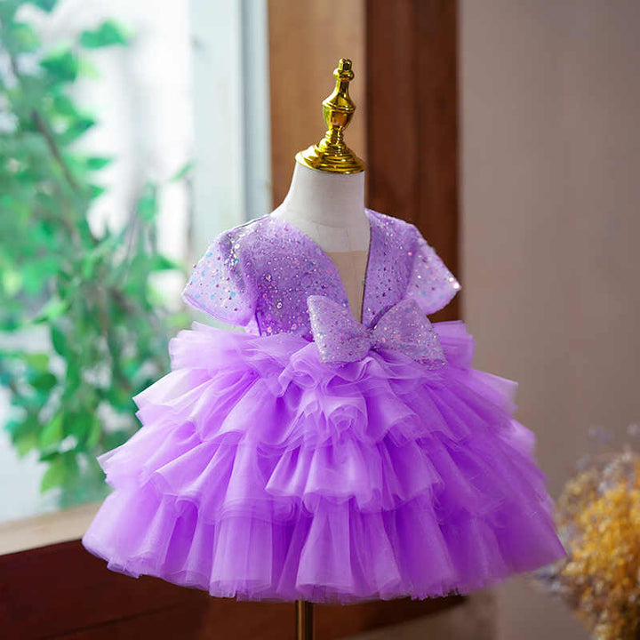 Sunnypetal Lilac Short Sleeves Knee-length Baby Girl Birthday Dress