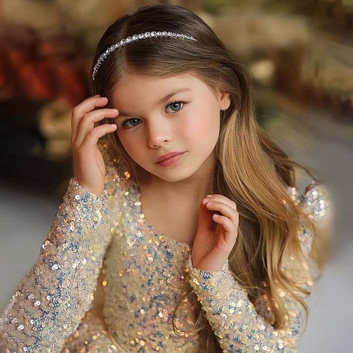 Sunnypetal Long Sleeve Sequin Pageant Prom Knee-Length Flower Girl Dress