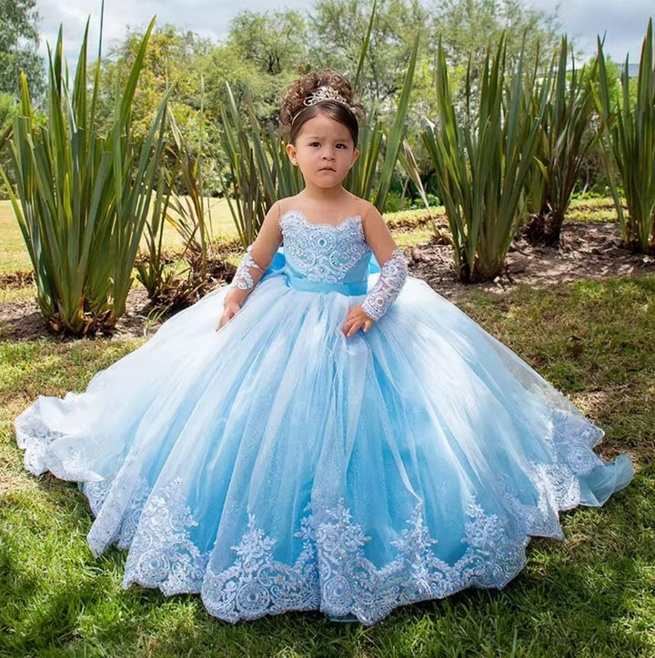 Sunnypetal Long Sleeves Weddings Flower Girl Dresses Toddlers Sparkly 1st Communion Party Gowns