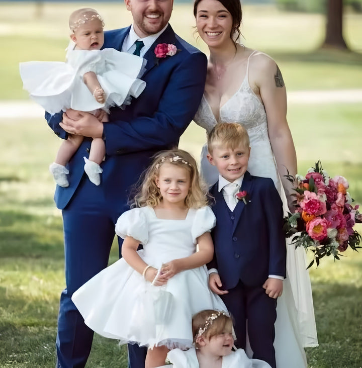 Sunnypetal Lovely Toddler Flower Girl Dress Pearls Satin First Holy Communion Dress