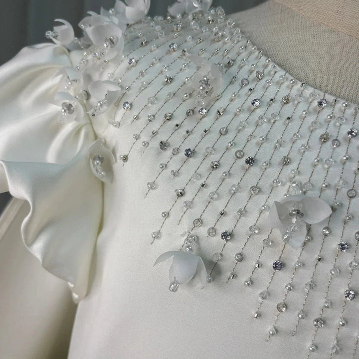 Sunnypetal Luxurious Satin Ball Gown – Enchanting Floral Cape Train Flower Girl Dress