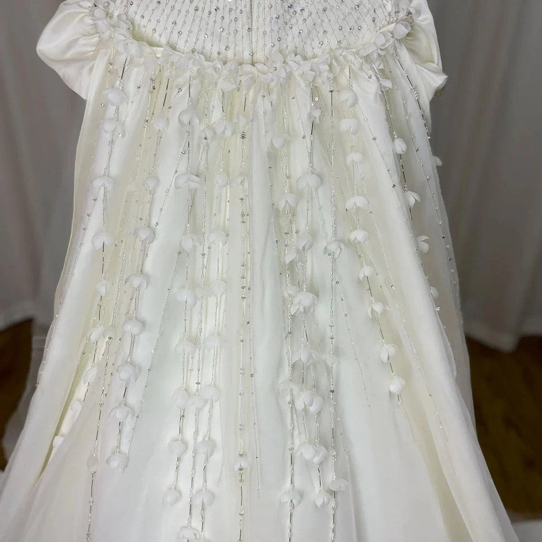 Sunnypetal Luxurious Satin Ball Gown – Enchanting Floral Cape Train Flower Girl Dress