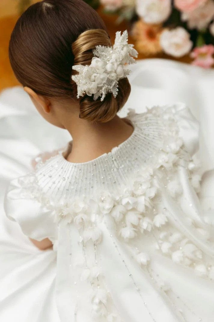 Sunnypetal Luxurious Satin Ball Gown – Enchanting Floral Cape Train Flower Girl Dress