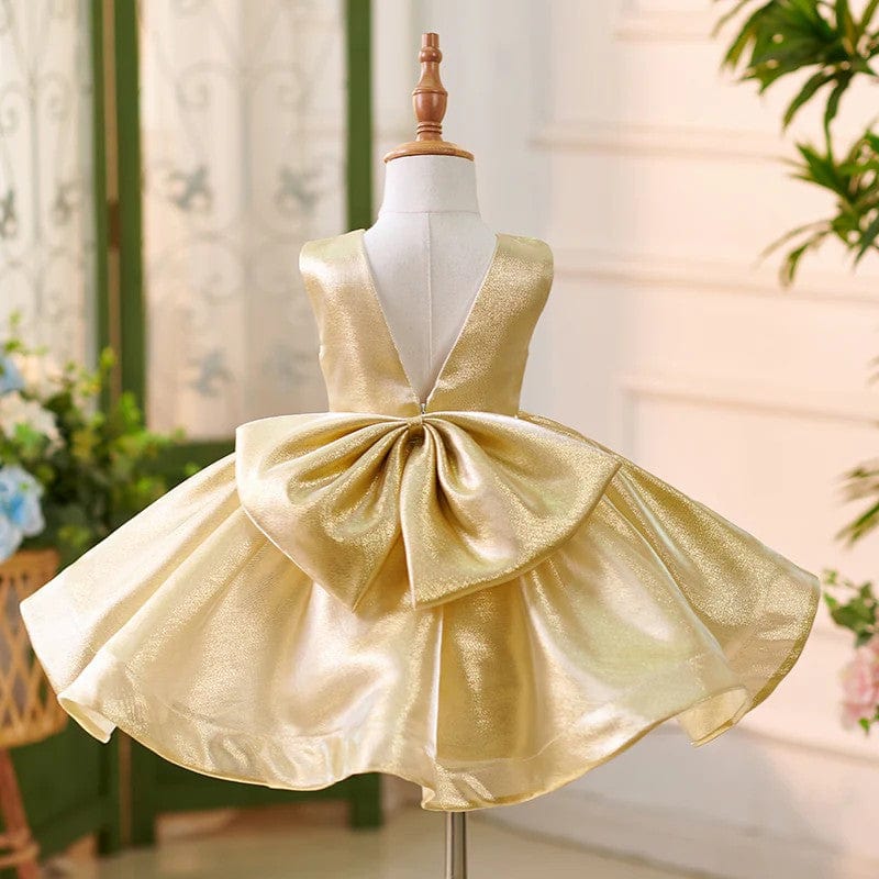 Sunnypetal Luxurious Satin Sleeveless Ball-Gown Flower Girl Dresses with Bow