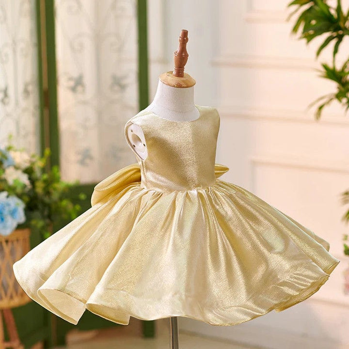Sunnypetal Luxurious Satin Sleeveless Ball-Gown Flower Girl Dresses with Bow