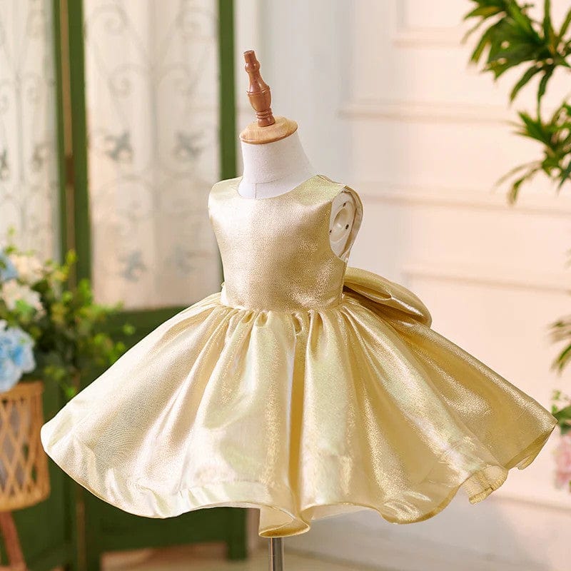Sunnypetal Luxurious Satin Sleeveless Ball-Gown Flower Girl Dresses with Bow