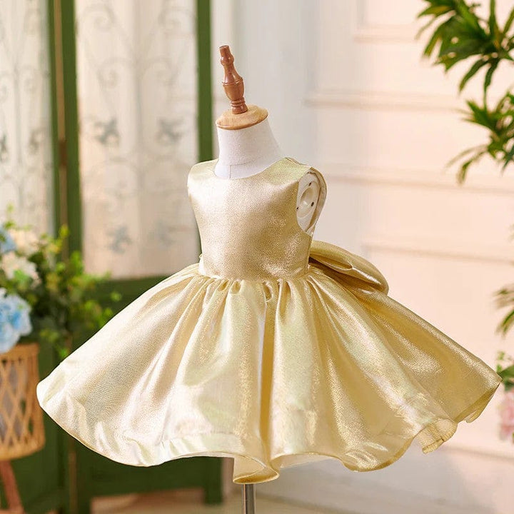 Sunnypetal Luxurious Satin Sleeveless Ball-Gown Flower Girl Dresses with Bow