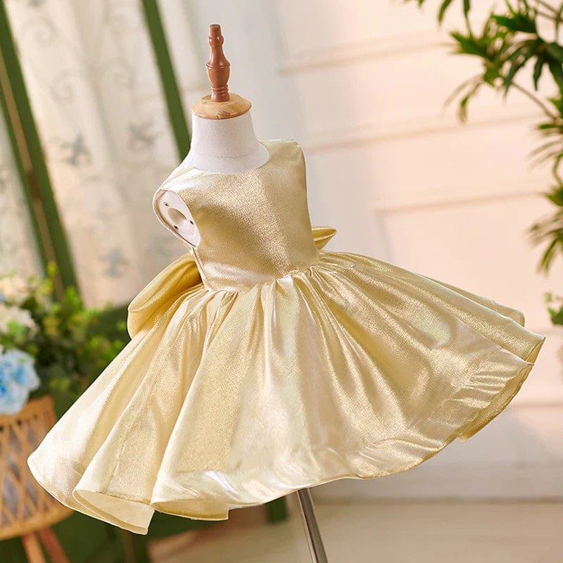 Sunnypetal Luxurious Satin Sleeveless Ball-Gown Flower Girl Dresses with Bow
