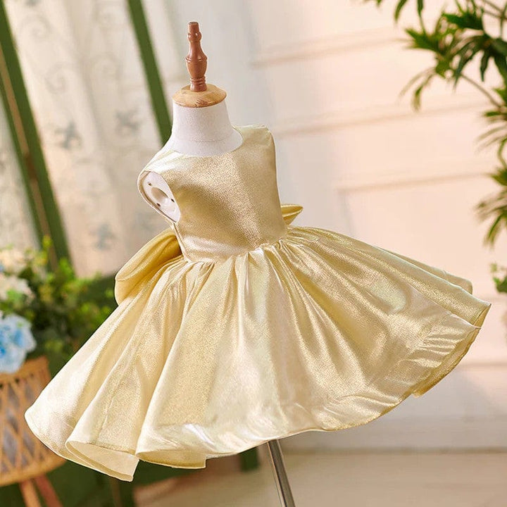 Sunnypetal Luxurious Satin Sleeveless Ball-Gown Flower Girl Dresses with Bow