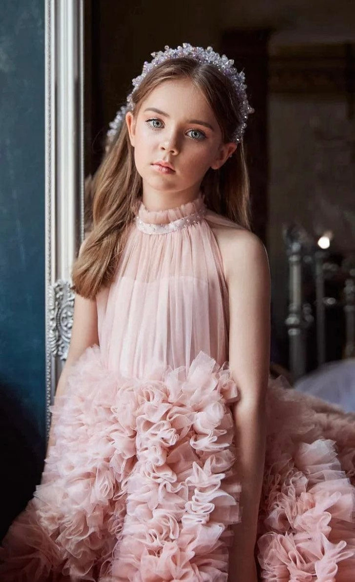 Sunnypetal Luxurious Sleeveless Puffy Tulle Flower Girl Dresses Prom Pageant Gowns