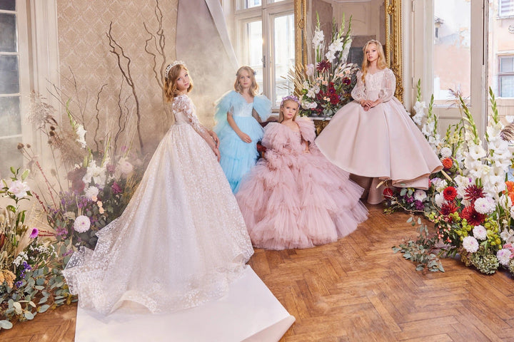 Sunnypetal Luxurious Sparkling Tulle Flower Girl Gown with Lace & Sequins