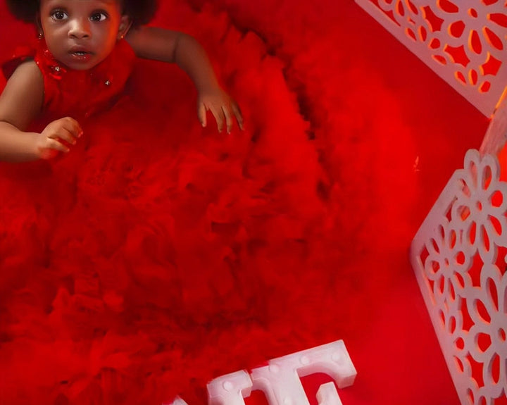 Sunnypetal Luxury Red Ruffles Tiered Tulle Flower Girl Dresses First Birthday Gown