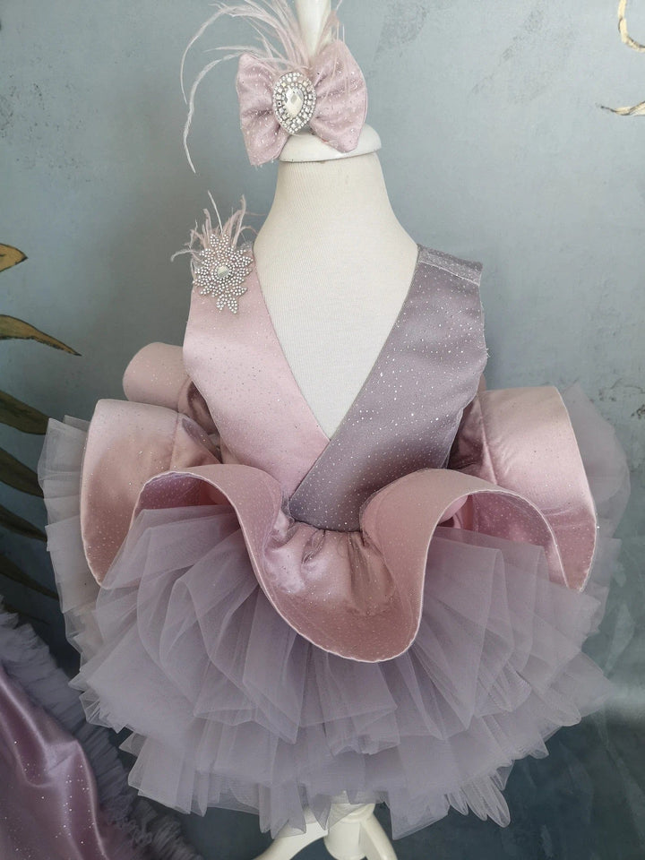 Sunnypetal Luxury Satin Flower Girl kids Dress 1st Birthday Prom Gown Detachable Train