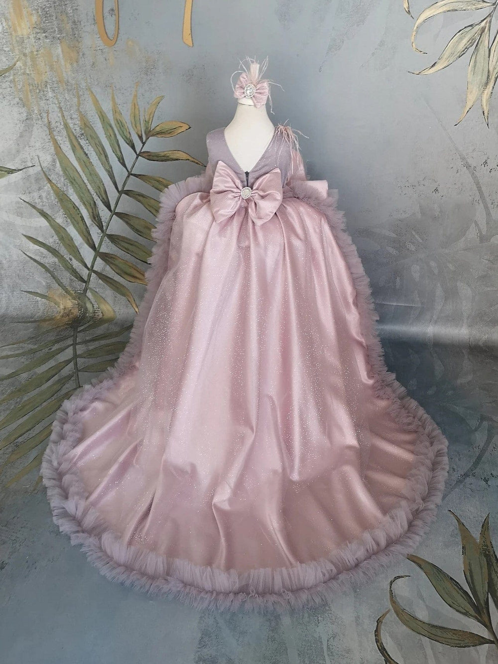 Sunnypetal Luxury Satin Flower Girl kids Dress 1st Birthday Prom Gown Detachable Train