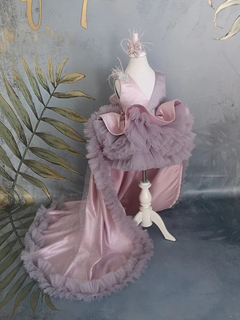 Sunnypetal Luxury Satin Flower Girl kids Dress 1st Birthday Prom Gown Detachable Train