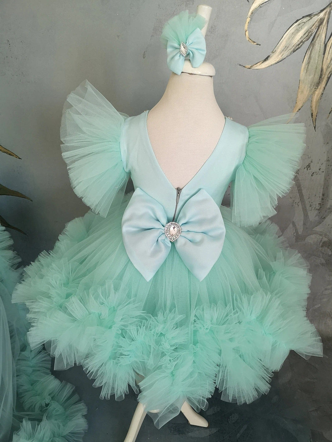 Sunnypetal Mint Puff Tulle Knee-Length Dress Baby Girl Pageant Prom Gown