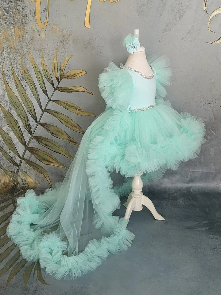 Sunnypetal Mint Puff Tulle Knee-Length Dress Baby Girl Pageant Prom Gown