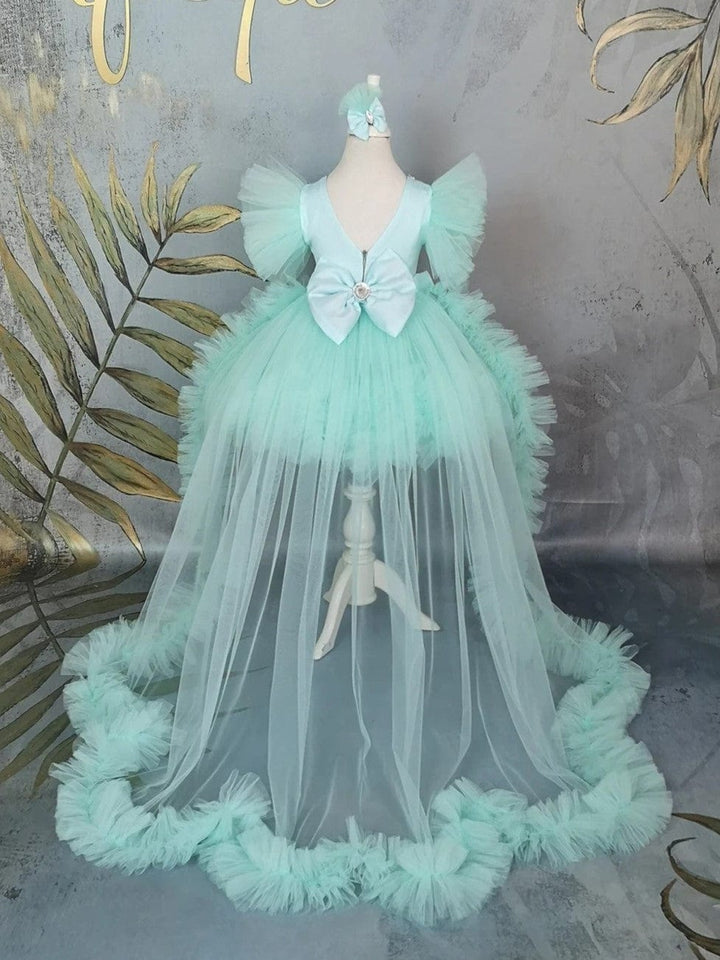 Sunnypetal Mint Puff Tulle Knee-Length Dress Baby Girl Pageant Prom Gown