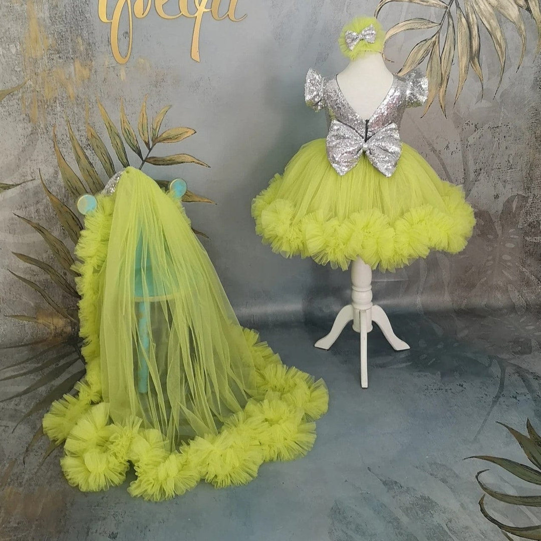Sunnypetal Neon Green Tulle Baby Girl Tutu Pageant Dress with Detachable Train