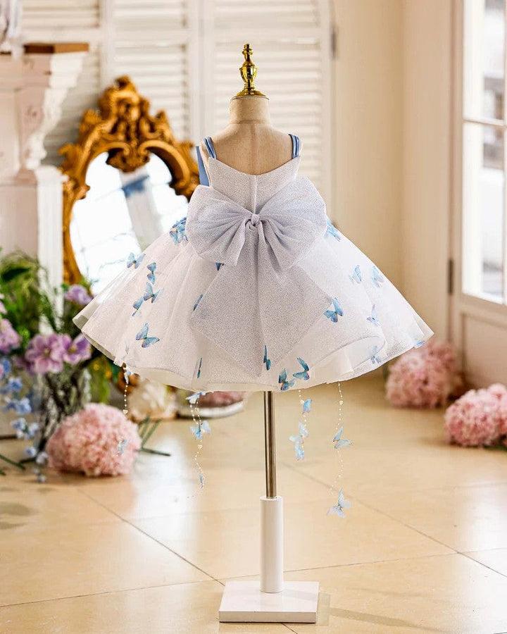 Sunnypetal Off-Shoulder Satin Bow 3D Butterfly Glitter Tulle Flower Girl Dresses