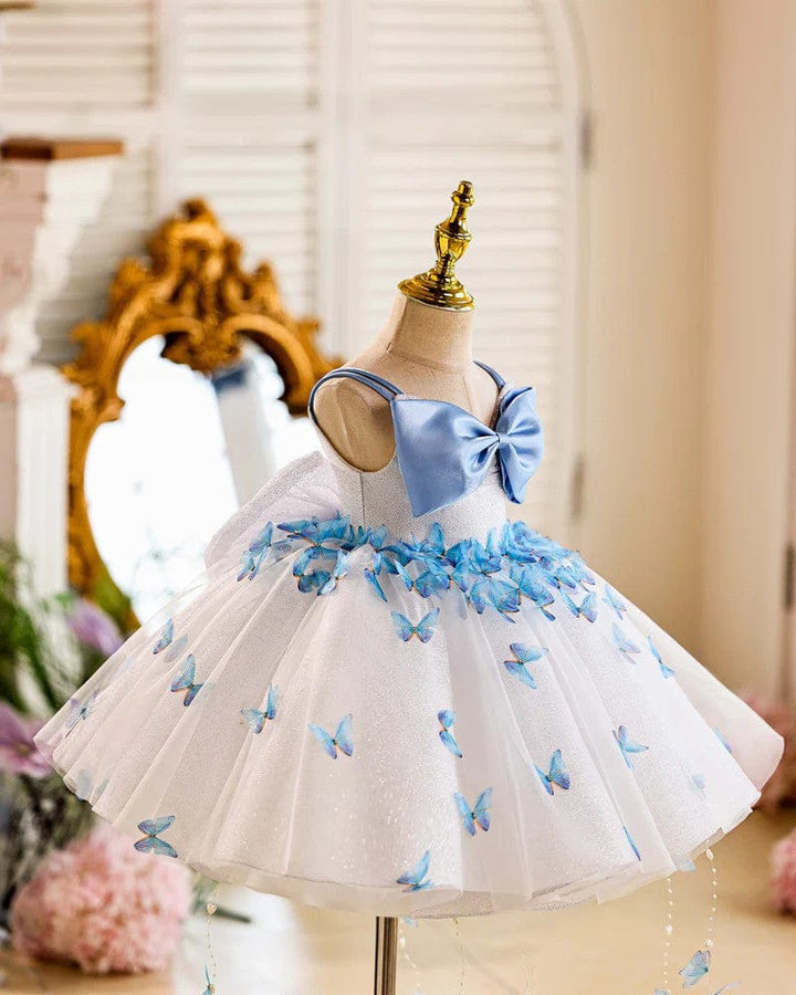 Sunnypetal Off-Shoulder Satin Bow 3D Butterfly Glitter Tulle Flower Girl Dresses