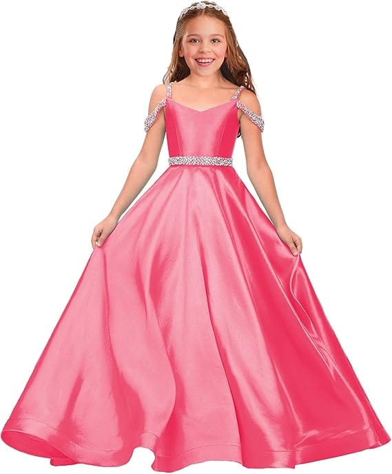 Sunnypetal Off The Shoulder Girls Pageant Dress Formal Party Long Princess Flower Girl Dresses