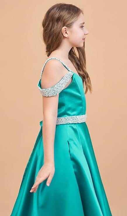 Sunnypetal Off The Shoulder Girls Pageant Dress Formal Party Long Princess Flower Girl Dresses