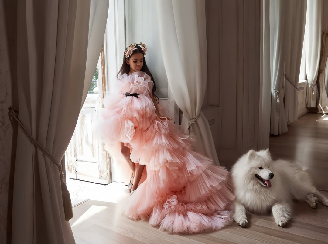 Sunnypetal Off-The-Shoulder Ruffled High Low Flower Girl Dresses