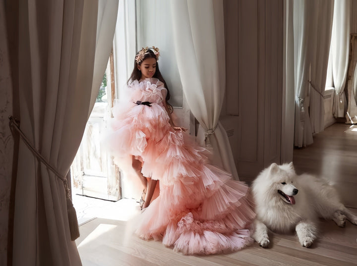 Sunnypetal Off-The-Shoulder Ruffled High Low Flower Girl Dresses